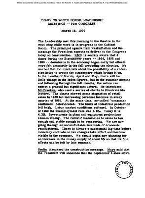 White House - Congressional Leadership Meeting, 3/17/70 (includes minutes)