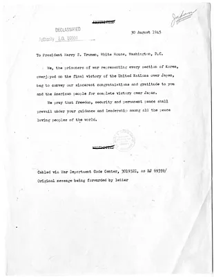 Text of Cable to President Harry S. Truman