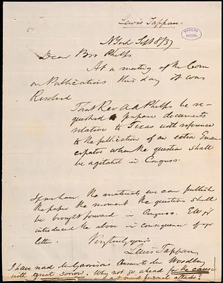 Letter from Lewis Tappan, N York, to Amos Augustus Phelps, Sept 8 / 37