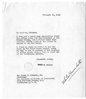 Correspondence Between James R. Edmunds and President Harry S. Truman, with Attachment