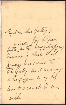 Emily Tennyson autograph letter signed to Mrs. Gatty, Farringford, [Isle of Wight], 22 November 1860