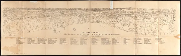 Outline key to Richardson's view of the environs of Boston from Corey's Hill, Brookline