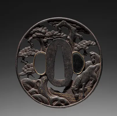 Sword Guard (Tsuba) with Horses under Pine