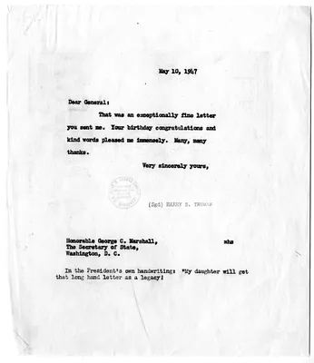 Correspondence Between President Harry S. Truman and Secretary of State George C. Marshall