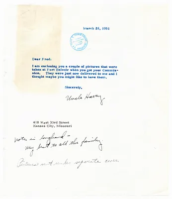 Letter to Fred Truman from President Harry S. Truman, with Attachments