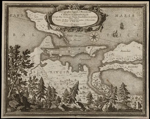 Ichnographia oppidi et munimenti Christianopolis Sereniss. Rege Sueciae per Pacem Rotschildensem traditae anno 1658