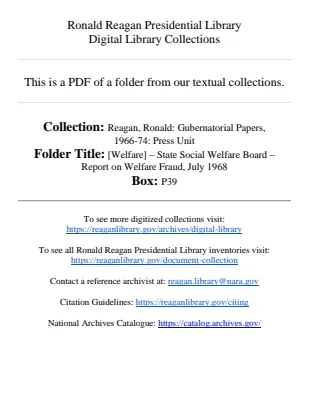 [Welfare] - State Social Welfare Board - Report on Welfare Fraud, July 1968