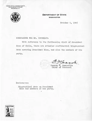 Memorandum from George Summerlin to Matthew Connelly, with Attachment