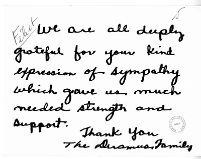 Note from the William Deramus Family to Former President Harry S. Truman