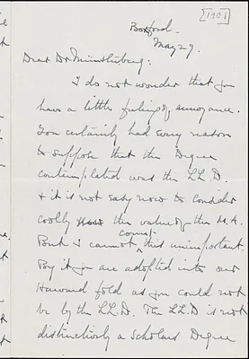 Palmer, George Herbert, 1842-1933 autograph letter signed to Hugo Münsterberg, Boxford, Mass., 29 May 1901