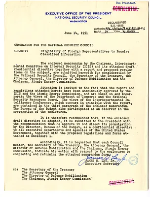 Memorandum from James S. Lay, Jr. to the National Security Council with Attachment