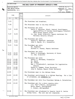 President Gerald R. Ford's Daily Diary, February 21, 1975