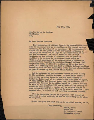 John F. Moors et al to Burton K. Wheeler, July 6, 1929