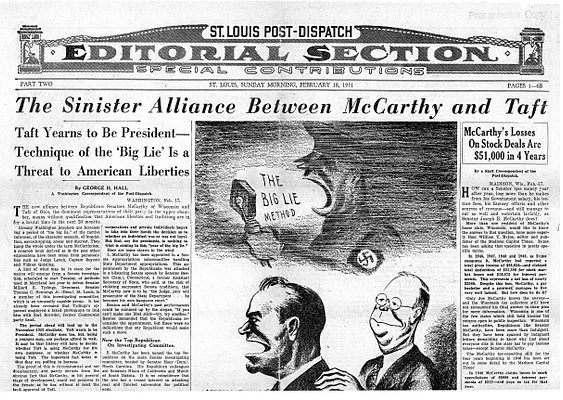 Newspaper Article, The Sinister Alliance Between McCarthy and Taft, St. Louis Post-Dispatch