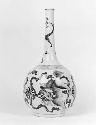 Bottle Vase with Lions, Balls, and Tassels