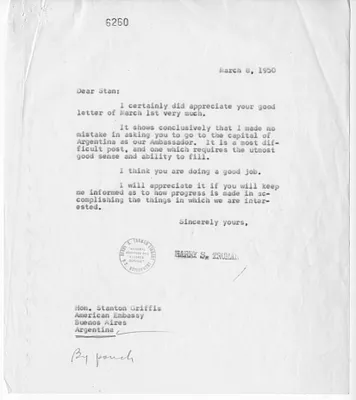 Correspondence Between President Harry S. Truman and Ambassador Stanton Griffis