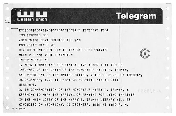 Telegram to Edgar Hinde, Jr.