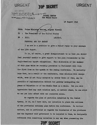 Telegram from Prime Minister Clement Attlee to President Harry S. Truman