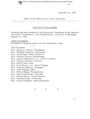 Participants for Meeting with the Members of the Executive Committee of the National Governor's Conference, The Cabinet Room, 3:00 PM [Meeting Attendee List]