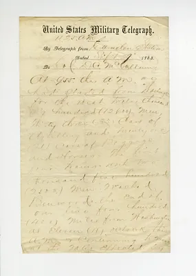 Telegraphs from William Prescott Smith to Colonel McCallum, September 26, 1863