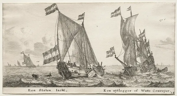 Various Ships and Views of Amsterdam (Verscheÿde Schepen en Gesichten van Amstelredam), Part II:  Dutch Admiralty Yacht.  A Guard Ship