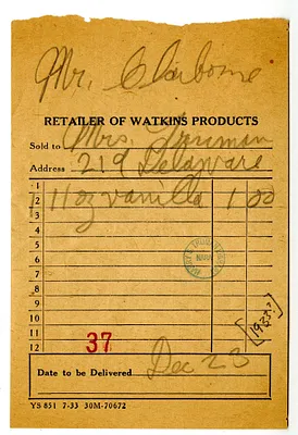 Watkins Receipt for Bess W. Truman