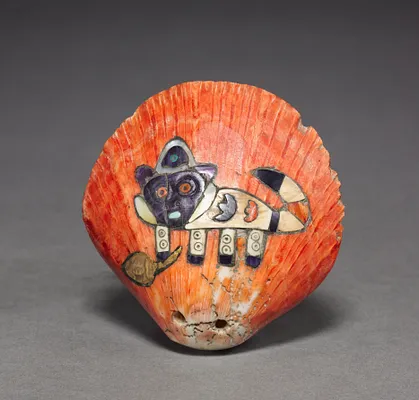 Shell with Inlaid Feline