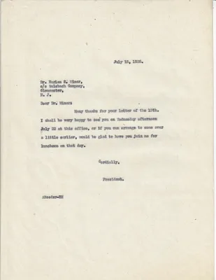 Letters Sent to Dr. Harlan S. Miner, July 15, 1925