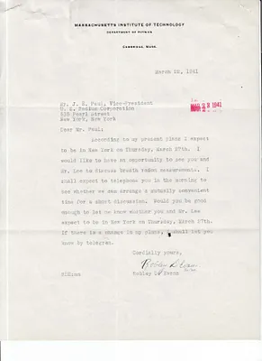 Letters Received to J. E. Paul, March 22, 1941