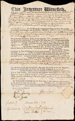 Mary McNamara indentured to apprentice with John Lovell of Boston, 3 June 1747