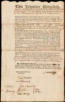 Mary Bennison indentured to apprentice with Samuel Clap of Scituate, 19 July 1768