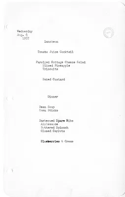 White House Luncheon and Dinner Menu