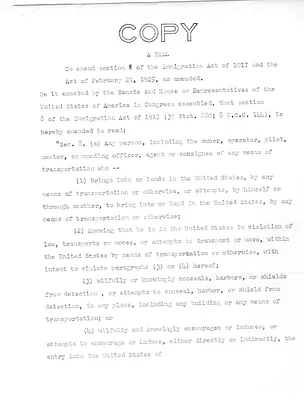Draft of A Bill To Amend the Immigration Act of 1917