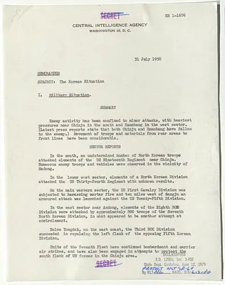 Memorandum from R. H. Hillenkoetter, Korean Situation