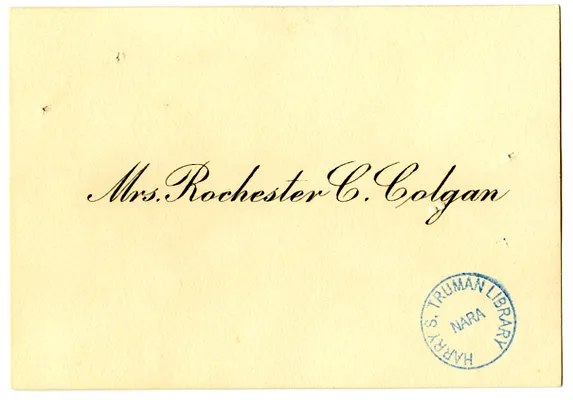 Wedding Gift Card from Emily R. Truman (Mrs. Rochester) Colgan