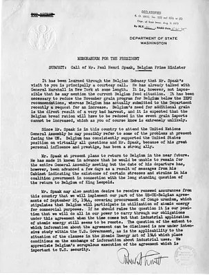 Memorandum from Under Secretary of State Robert Lovett to President Harry S. Truman
