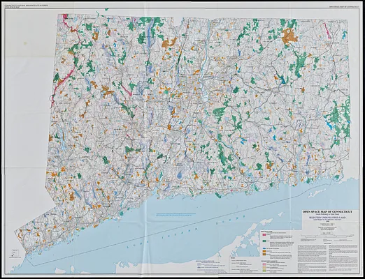 Open space map of Connecticut, lands dedicated as open space, and selected undeveloped land, lands managed but not dedicated as open space