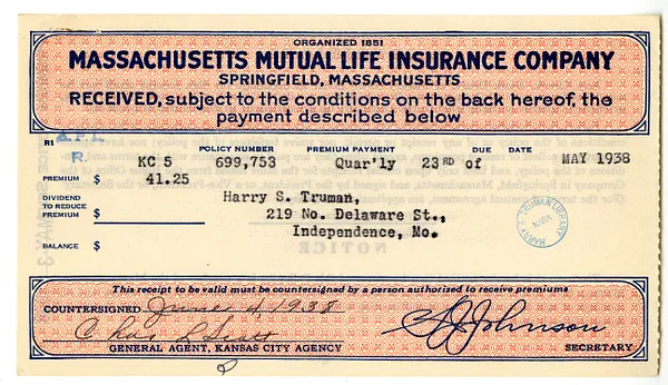 Premium Receipt, Massachusetts Mutual Life Insurance Company
