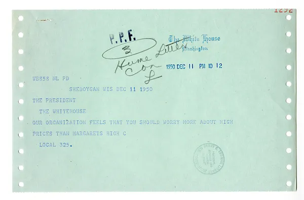 Telegram from Union Local 325 to President Harry S. Truman