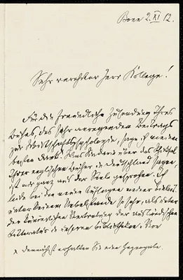 Külpe, Oswald, 1862-1915 autograph letter signed to Hugo Münsterberg, Bonn, Ger., 2 November 1912