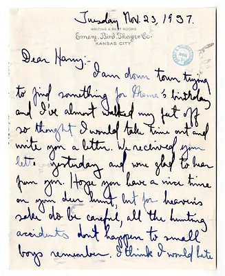 Letter from Mary Jane Truman to Harry S. Truman