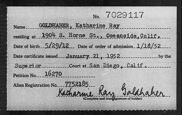 Goldhaber, Katharine Ray - 1952