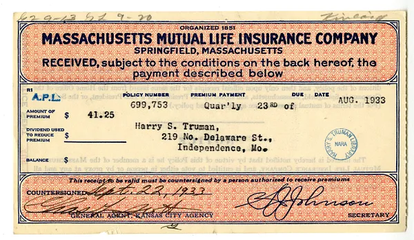Premium Receipt, Massachusetts Mutual Life Insurance Company