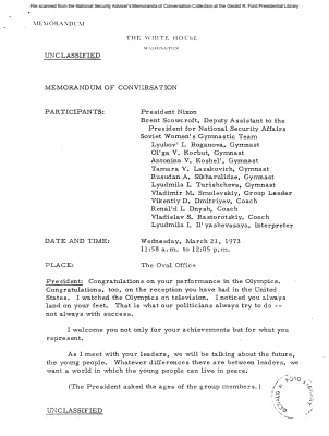 March 21, 1973 - Nixon, Soviet Women's Gymnastics Team