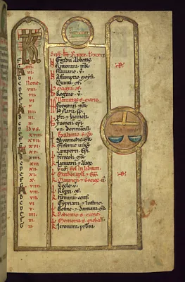 September Calendar with Winepress and Libra in roundels