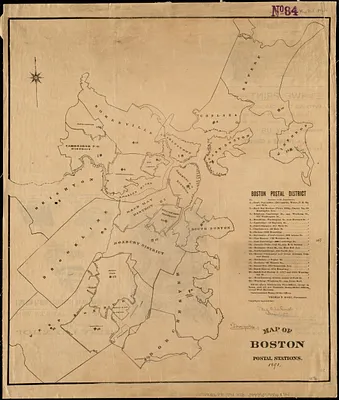 Map of Boston postal stations
