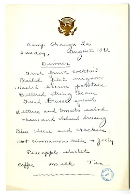 Camp Shangri-La Dinner Menu
