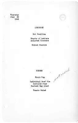 White House Luncheon and Dinner Menu