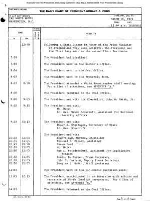 President Gerald R. Ford's Daily Diary, March 18, 1976