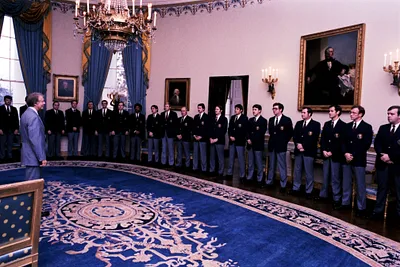 Jimmy Carter Greeting Members of the Secret Service Uniformed Division (SSUD) who Serve as Tour Officers for the White House